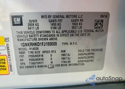 2015 Chevrolet Traverse Lt from USA, damaged, VIN 1GNKRHKD1FJ180600